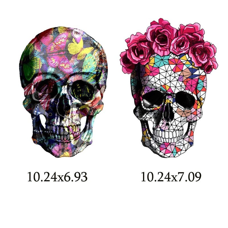Adonisaon Skull Stickers Patches Halloween Supplies Red Rose Flower Butterfly Feather Iron on Heat Transfer Decals for Jacket Jeans Clothes DIY Decorations 3 Large Size Decals - Image 4